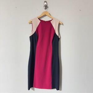 👉Alex Marie Colorblock Sheath Dress 8 Pink Navy Cream Work Career Wedding Guest